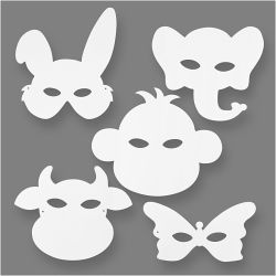 Tier-Masken, H 13-24 cm, B 20-28 cm, 230 g, Wei&szlig;, 16 Stk/ 1 Pck