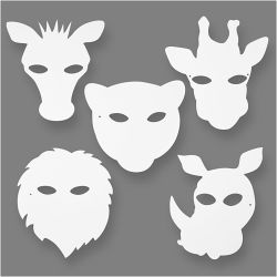 Dschungeltier-Masken, H 22,5-25 cm, B 20,5-22,5 cm, 230 g, Wei&szlig;, 16 Stk/ 1 Pck