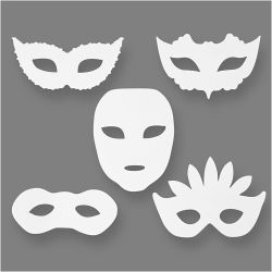 Karnevals-Masken, H 8,5-19 cm, B 15-20,5 cm, 230 g, Wei&szlig;, 16 Stk/ 1 Pck