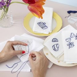 Kreativ Set Sticken, Servietten, Creme, 1 Pck