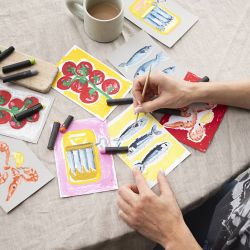 Mini Kreativ Set &Ouml;lpastellfarben, Fische und Schalentiere, Grau, Wei&szlig;, 1 Pck
