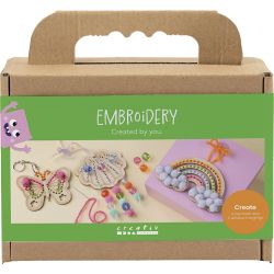 Mini Kreativ Set Sticken, Schmetterling, Muschel, Regenbogen, Sortierte Farben, 1 Pck