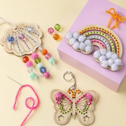 Mini Kreativ Set Sticken, Schmetterling, Muschel, Regenbogen, Sortierte Farben, 1 Pck