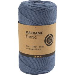 Makram&eacute;e-Garn, L 198 m, D 2 mm, Blau, 330 g/ 1 Rolle