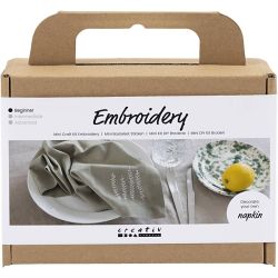 Mini Kreativ Set Sticken, Serviette, Staubgr&uuml;n, 1 Pck