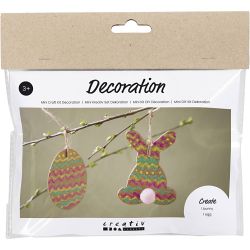 Mini Kreativ Set Dekoration, Ei und Hase, Braun, Gr&uuml;n, Pink, Gelb, 1 Pck