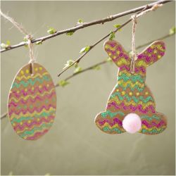 Mini Kreativ Set Dekoration, Ei und Hase, Braun, Gr&uuml;n, Pink, Gelb, 1 Pck