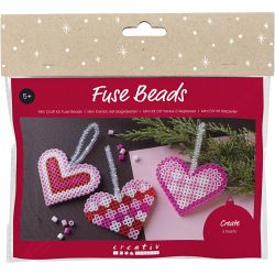 Mini Kreativ Set B&uuml;gelperlen, Weihnachtsherzen, Pink, Hellpink, Prim&auml;rrot, Wei&szlig;, 1 Pck