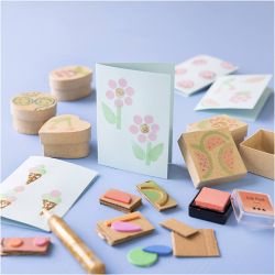 Kreativ Set Stempeldruck, Dekorierte Schachteln und Karten, Beige, Mittelgr&uuml;n, Mint, Rot transparent, 1 Pck