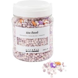 Wachsperlen, Lochgr&ouml;&szlig;e 1,3-2,5 mm, ca. 5500 Stk, Pastellorange, Rosa mattiert, Helllila, Perlmutt, 425 g, 700 ml/ 1 Dose