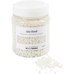 Wachsperlen, D 3-8 mm, Lochgr&ouml;&szlig;e 1,3-2,5 mm, ca. 5000, Perlmuttwei&szlig;, 430 g, 700 ml/ 1 Dose