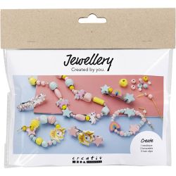 Mini Kreativ Set Schmuck, Halskette, Armb&auml;nder, Ohrringe, Hellblau, Rosa, Gelb, 1 Pck