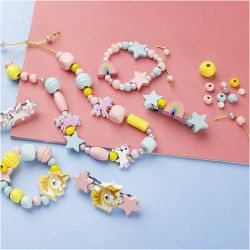 Mini Kreativ Set Schmuck, Halskette, Armb&auml;nder, Ohrringe, Hellblau, Rosa, Gelb, 1 Pck