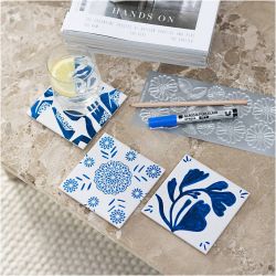 Mini Kreativ Set Dekoration, Porzellanuntersetzer, Blau, 1 Pck