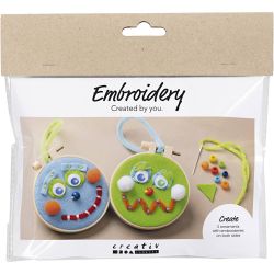 Mini Kreativ Set Sticken, Gesichter, Blau, Gr&uuml;n, 1 Pck