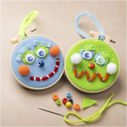 Mini Kreativ Set Sticken, Gesichter, Blau, Gr&uuml;n, 1 Pck