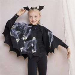 Kreativ Set Gruseliges Kost&uuml;m, Fledermausumhang und Stirnband, Schwarz, Schwarz mit Glitter, 1 Pck
