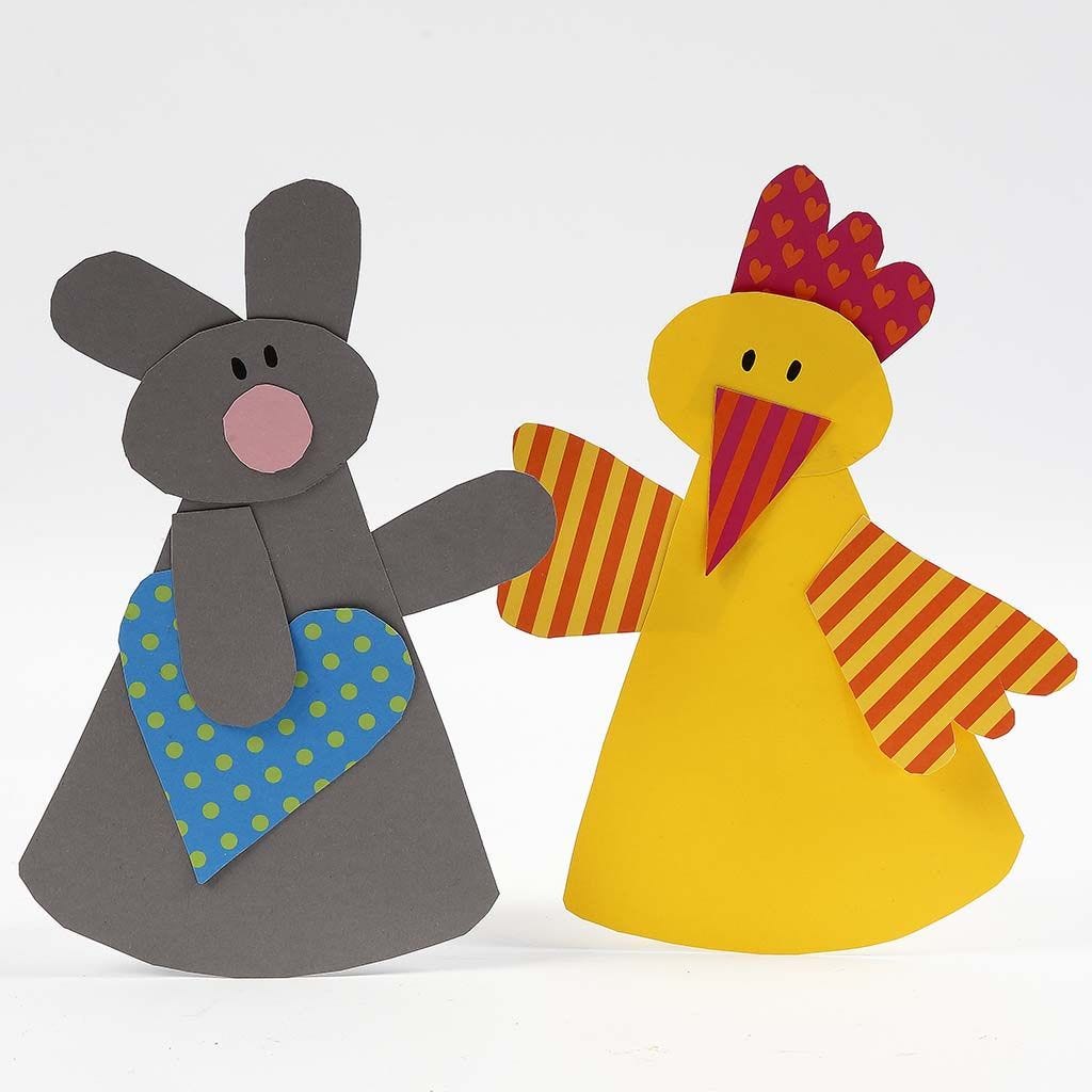 Osterhase und Küken aus gemustertem und unifarbenem Karton